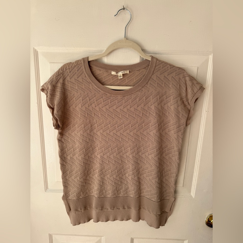 Cyrus Tan Knitted Cap Sleeve Shirt